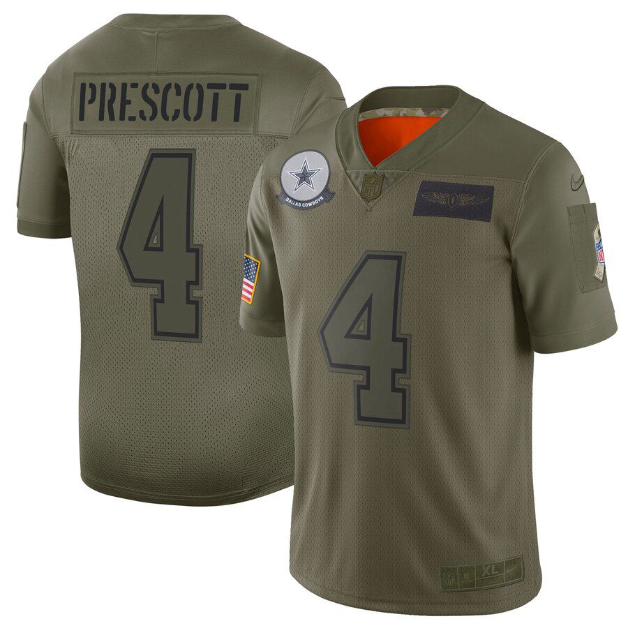Men Dallas cowboys #4 Prescott Green Nike Olive Salute To Service Limited NFL Jerseys